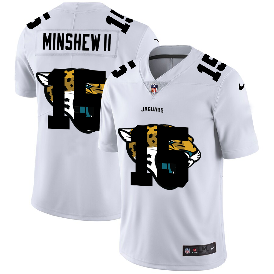 Men Nike Jacksonville Jaguars #15 Gardner Minshew II White   Team Logo Dual Overlap Limited NFL Jersey